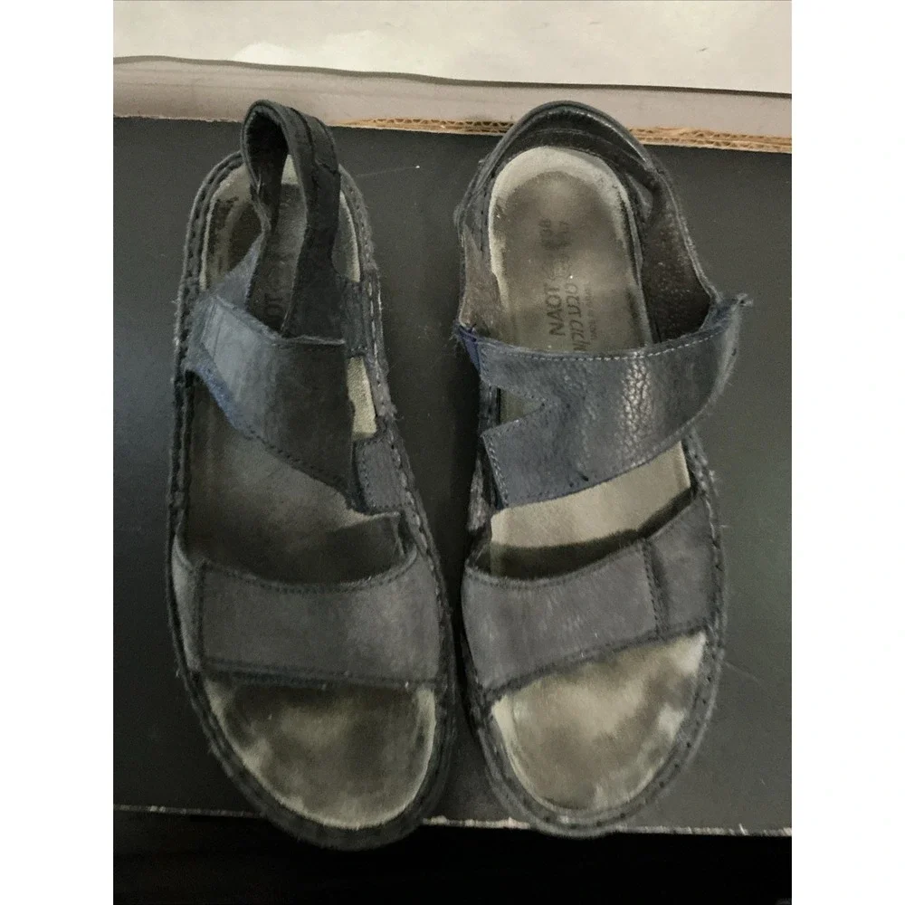 Naot Womens Enid Sandals Blue Leather Hook Loop Comfort 38 US 7